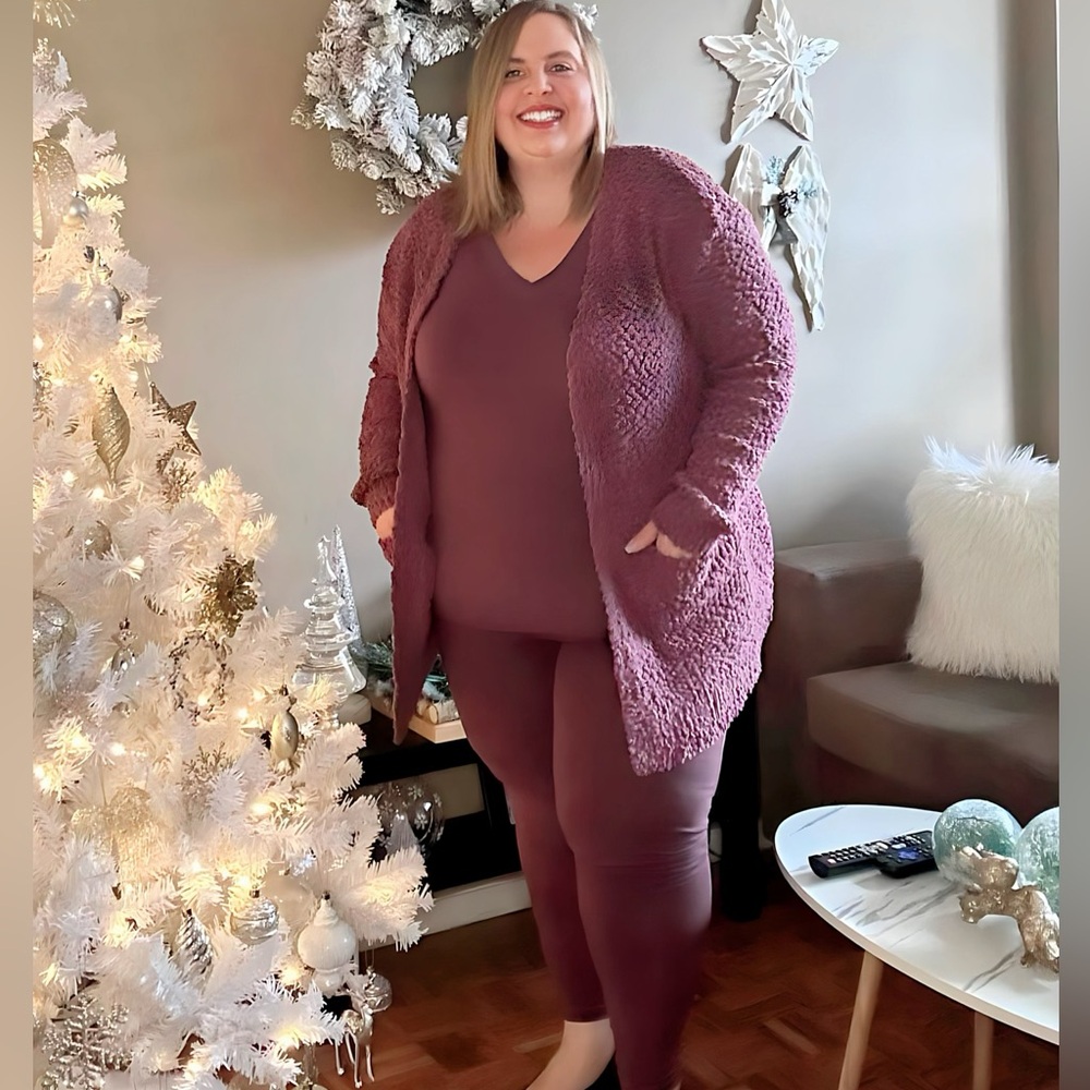 PLUS 3PC Knit Cardigan and Leggings Set